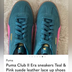 NWT Puma Teal Suede Sneakers with Pink Accents. Size 8